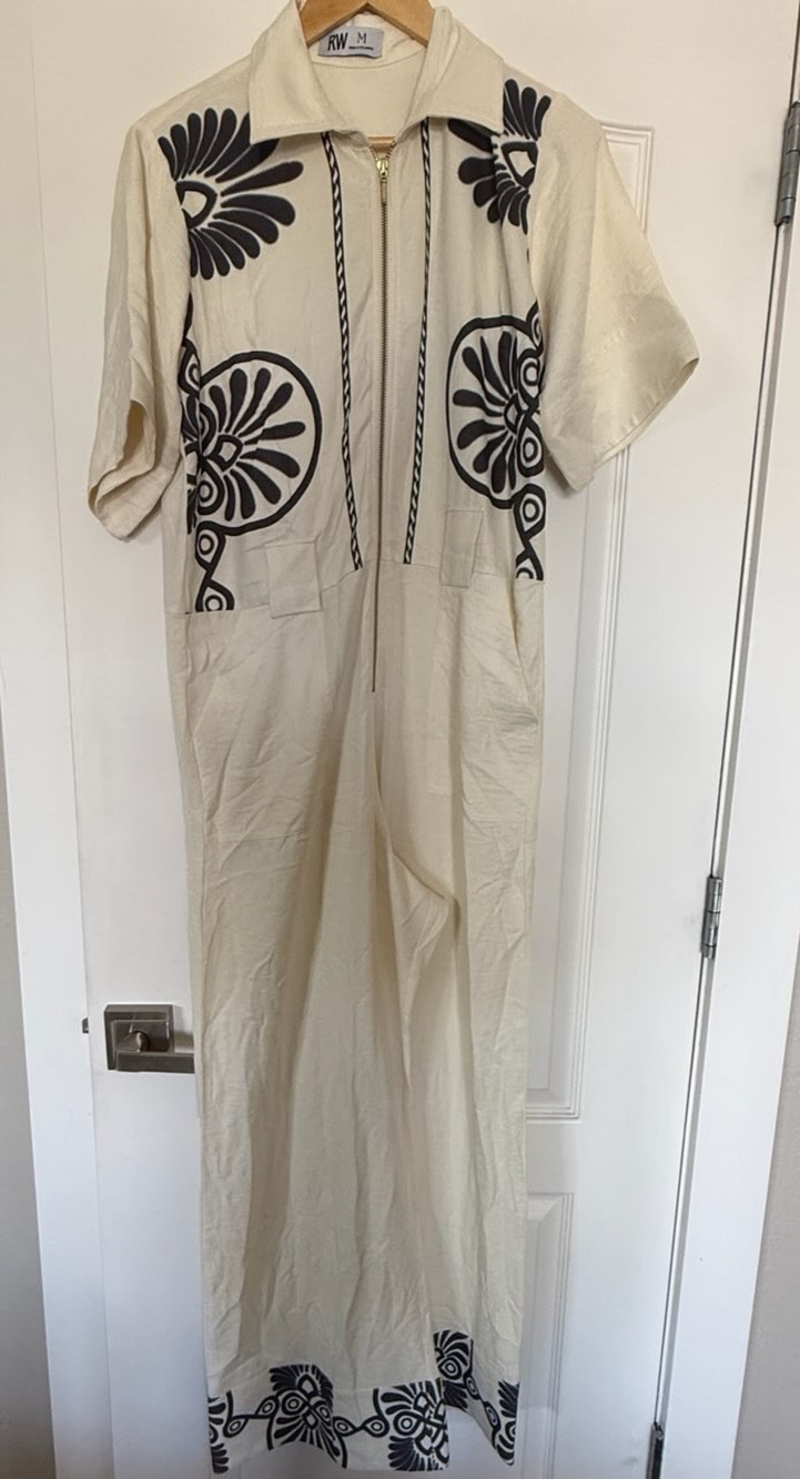 Review Women's M Cream Tribal Print Zip Front Jumpsuit Made in Colombia